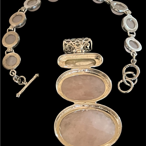Elegant Silver and Pink Stone Bracelet and Pendant - Picture 2 of 4